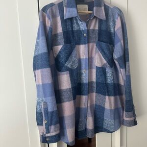 Blue and Pink Plaid Shacket Jacket Shirt - Button Down Size Large